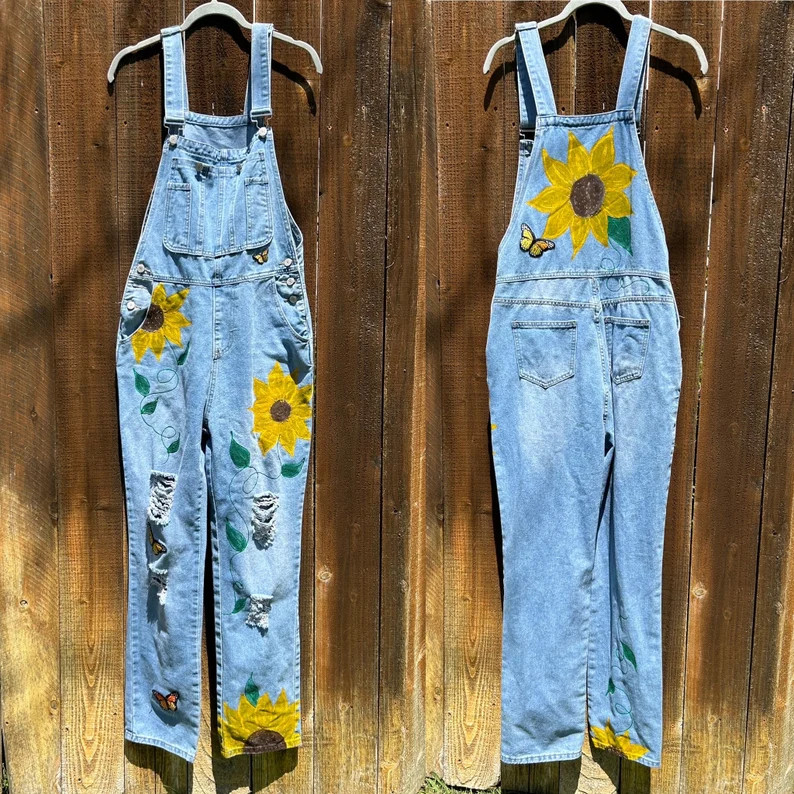 Repurposed, Hand Painted Overalls - Etsy | Etsy (US)