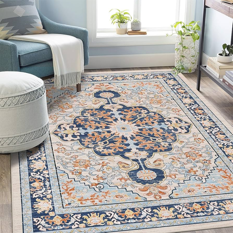 U'Artlines Boho Vintage Area Rug 5x7 Machine Washable Low Pile Soft Floor Carpet Non Slip Non She... | Amazon (US)