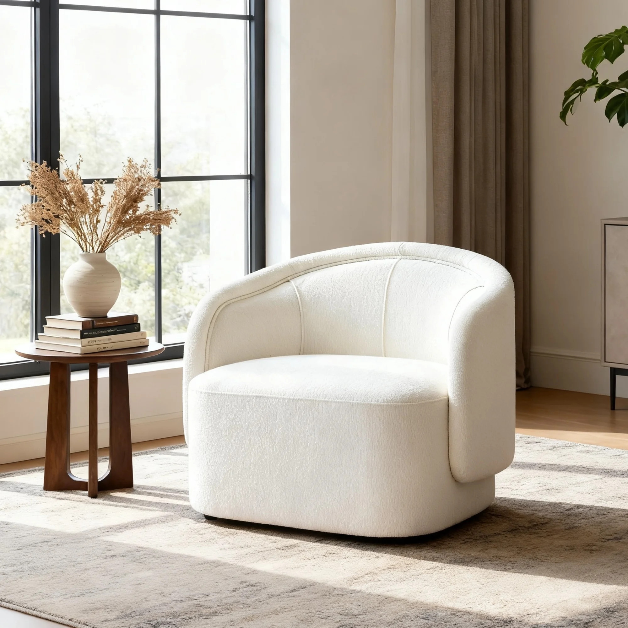 Christopher Knight Home Curved Accent Chair, Plush Boucle Upholstery, Cream | Walmart (US)