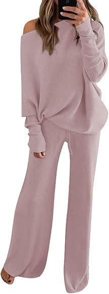Fixmatti Women Knitted Outfits High Neck Sweater Wide Leg Pant Set 2 Pieces Sweatsuit | Amazon (US)