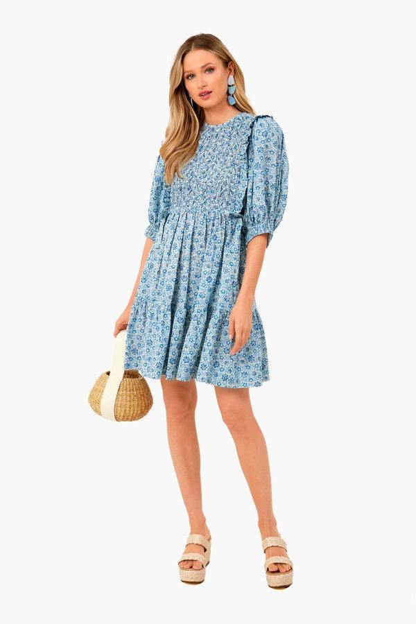 Blue Ida Print Puff Sleeve Smocked Dress | Tuckernuck (US)