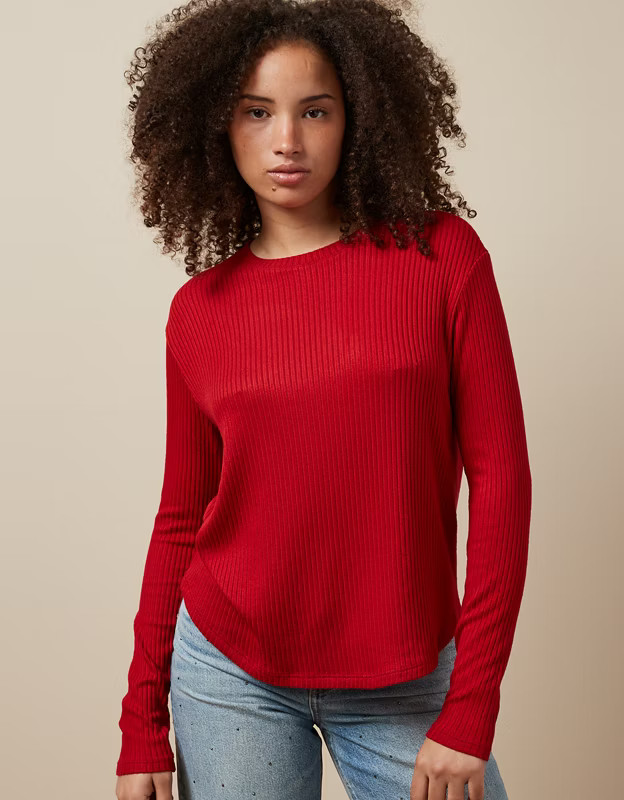 AE Oversized Long-Sleeve Crew Neck Tee | American Eagle Outfitters (US & CA)