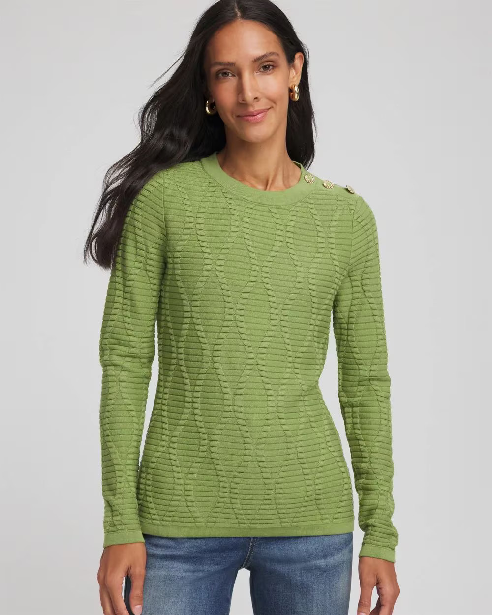 Button Shoulder Crewneck Pullover | Chico's