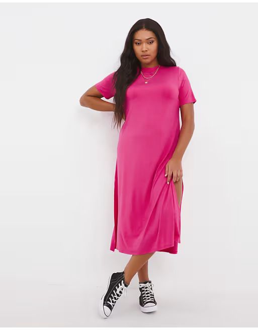 Simply Be midi dress with side slits in pink | ASOS (Global)