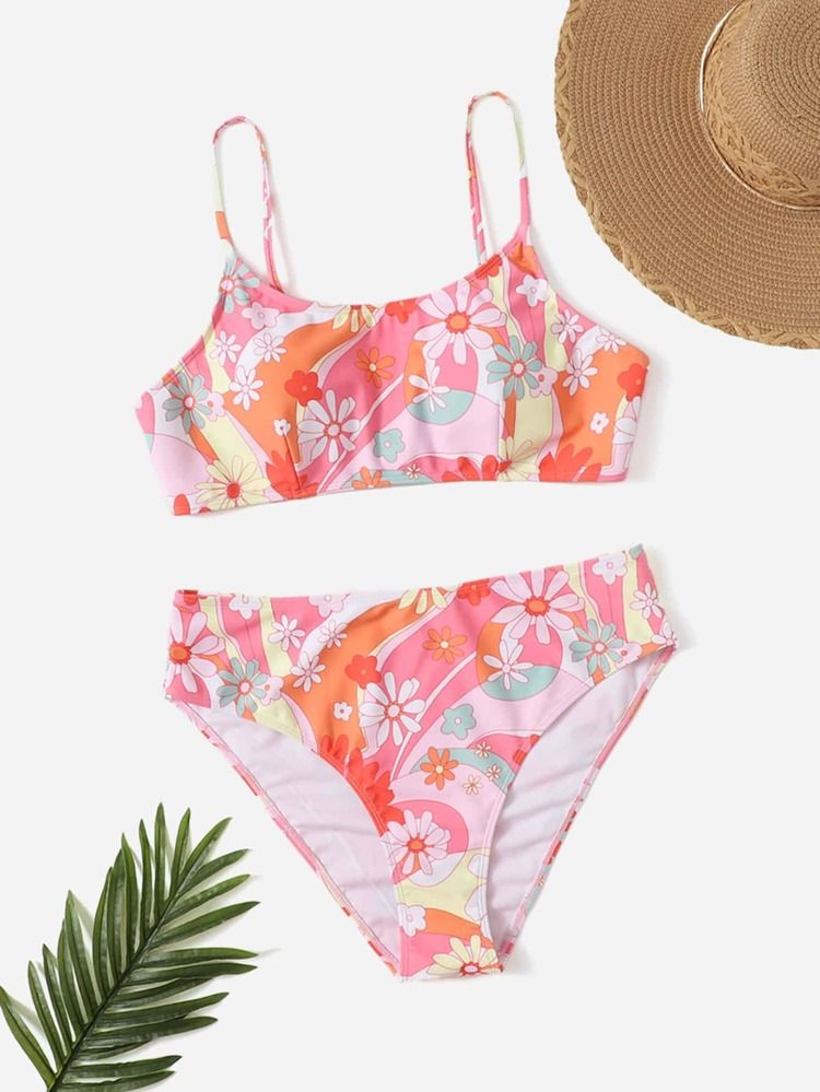 Plus Floral Print High Waist Bikini Swimsuit | SHEIN