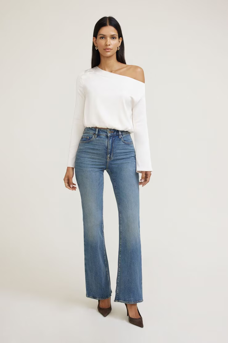 Off Shoulder Satin Blouse | Dynamite Clothing