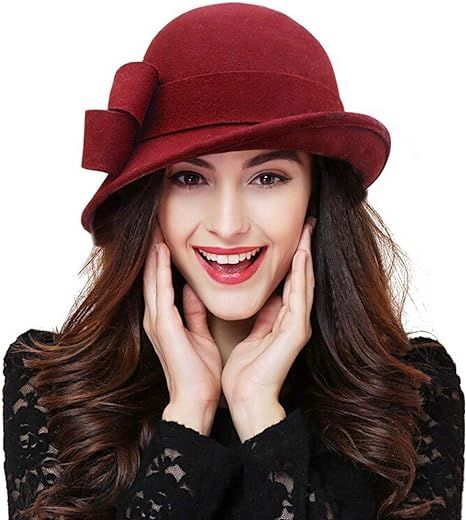 Bellady Women Solid Color Winter Hat 100% Wool Cloche Bucket with Bow Accent | Amazon (US)