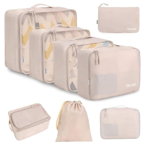 BAGAIL 8 Set Packing Cubes Luggage Packing Organizers for Travel Accessories-Cream | Amazon (US)