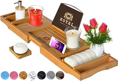 ROYAL CRAFT WOOD Luxury Bathtub Caddy Tray, One or Two Person Bath and Bed Tray, Bonus Free Soap ... | Amazon (US)