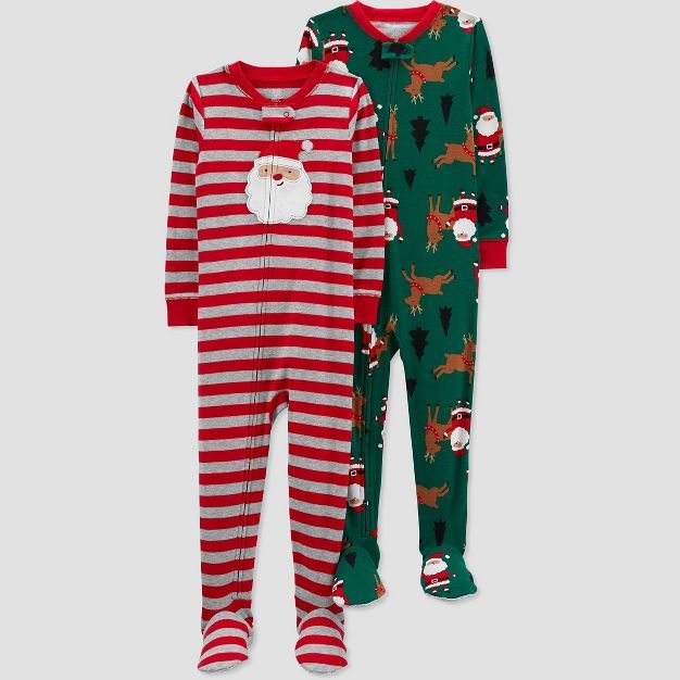 Carter's Just One You® Toddler Boys' Striped Santa Footed Pajama - Green | Target