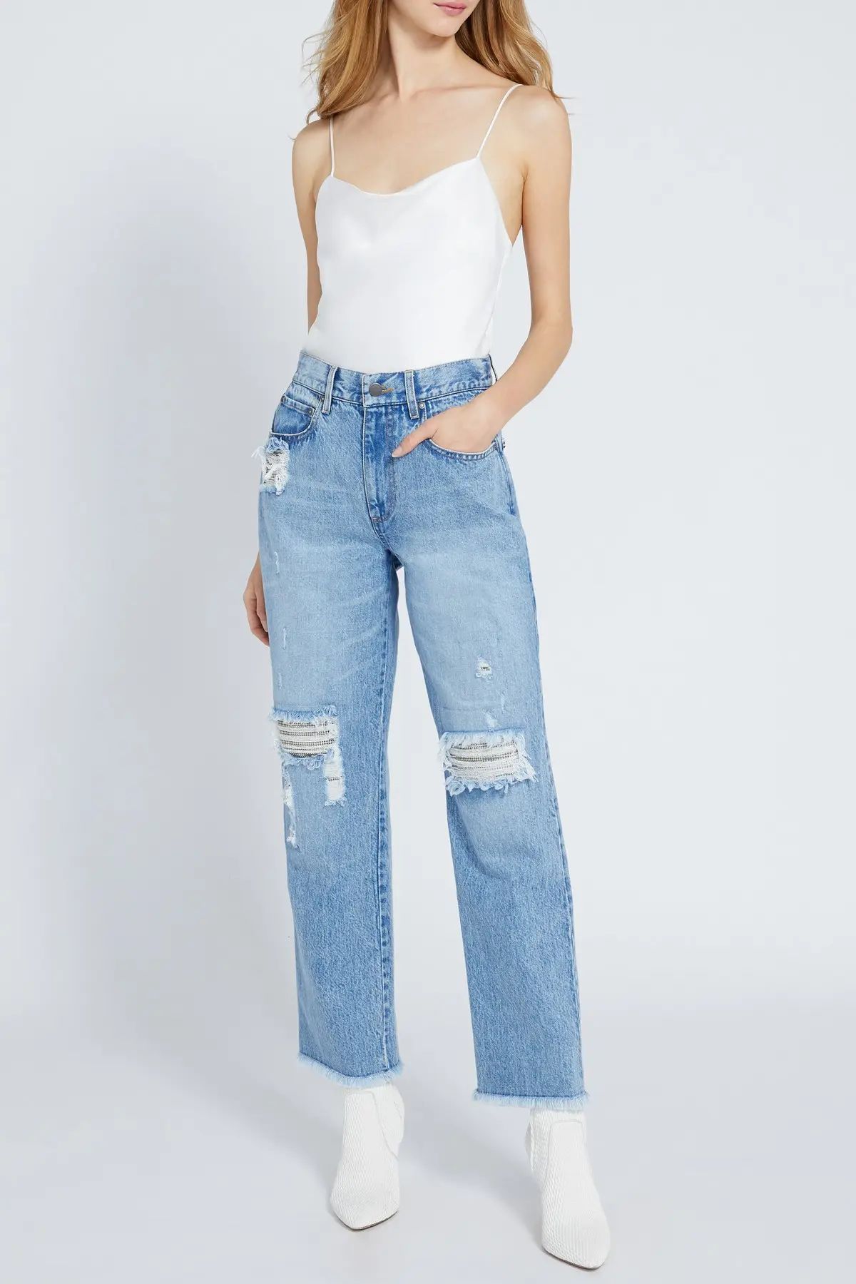 alice + olivia Amazing High Rise Distressed Boyfriend Jeans at Nordstrom Rack | Nordstrom Rack