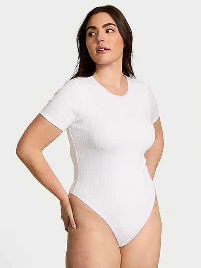 Pointelle Modal Short-Sleeve Bodysuit, White/ivory, S - Women's Bodysuits - Victoria's Secret | Victoria's Secret (US / CA )
