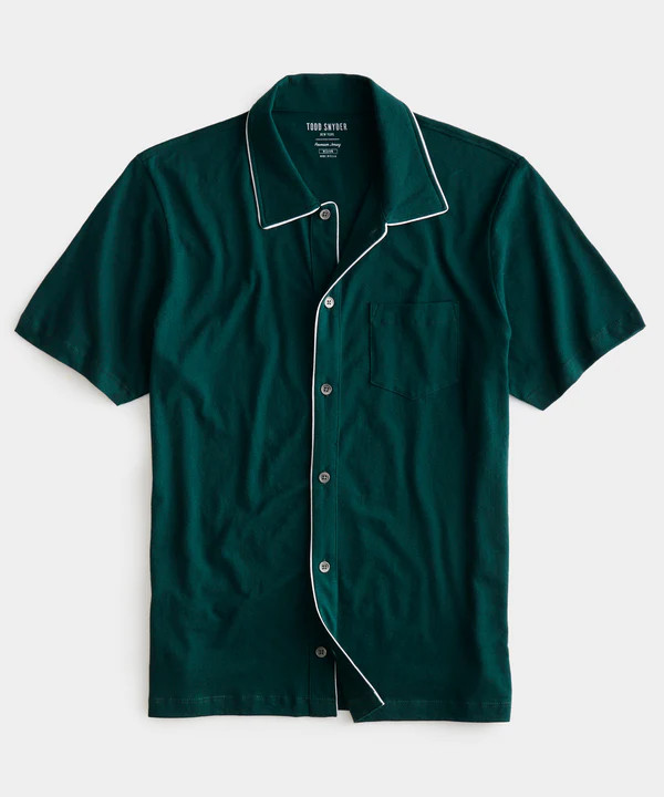 Made in L.A. Montauk Tipped Full Placket Polo in Botanical Green | Todd Snyder