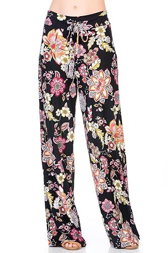 12TREES Women Floral Print High Drawstring Waist Wide Leg Palazzo Pants Plus Size | Amazon (US)