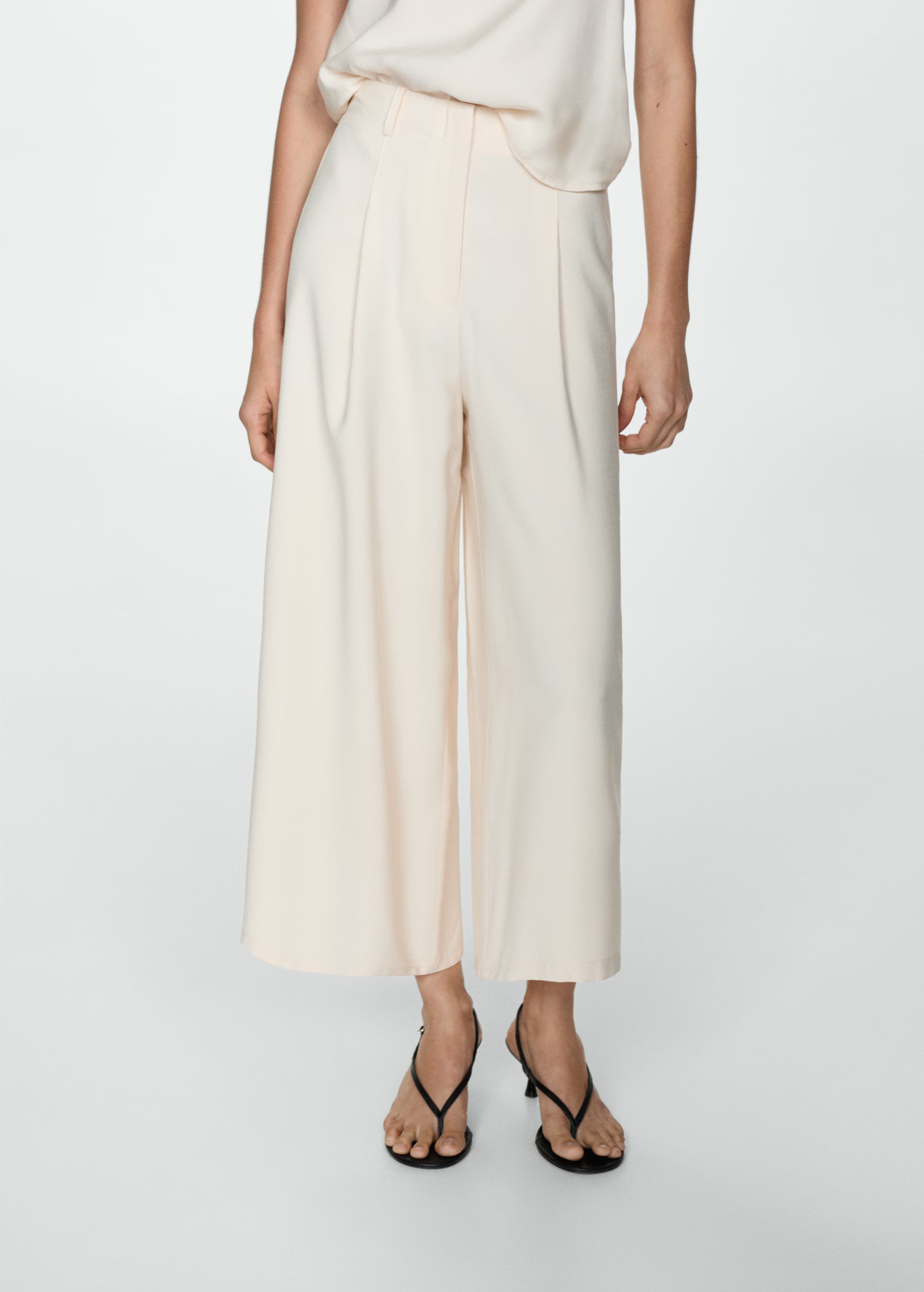 Wideleg trousers with elastic waist | MANGO (UK)