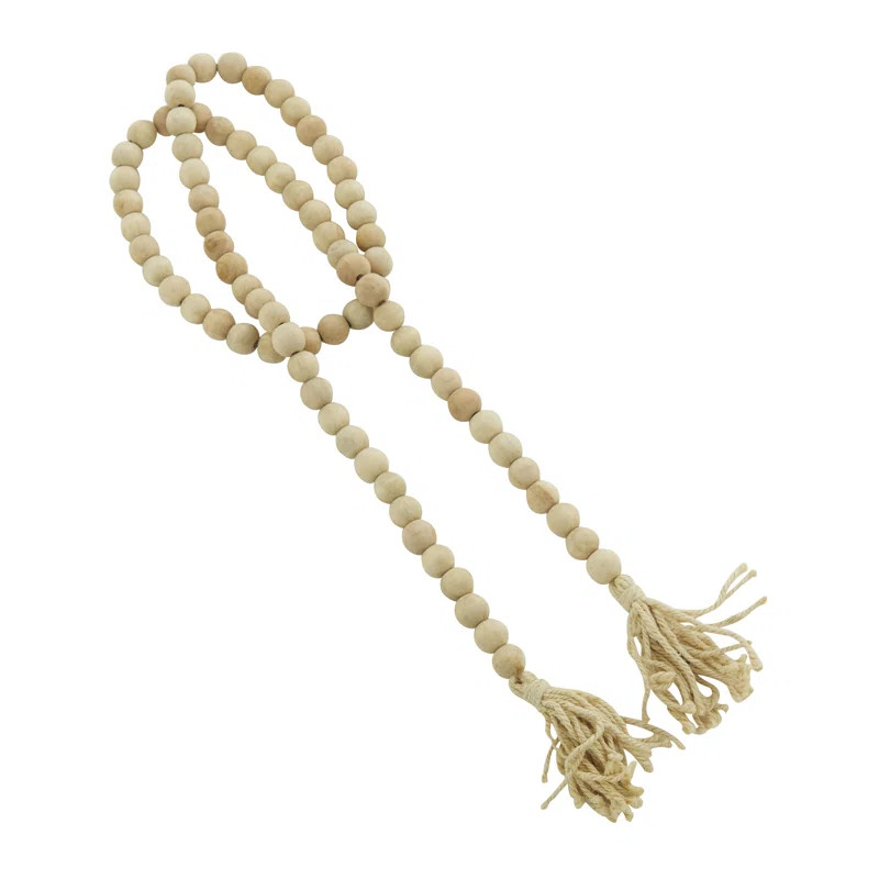 Mango Wood Handmade Round Long Carved Beaded Garland with Tassel | Wayfair North America
