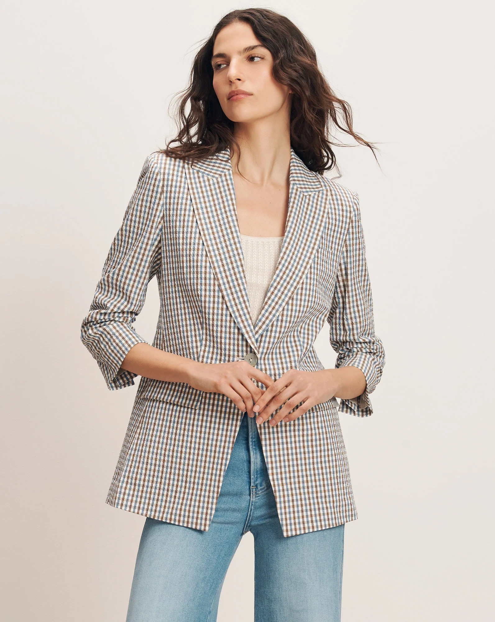 Veronica Beard Clayton Gingham Dickey Jacket Acorn Multi | Veronica Beard