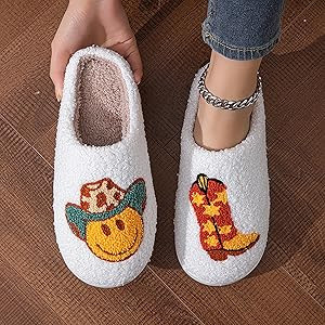 Cowboy Cowgirl Hat Slippers For Women Men Smile Face Slipper Plush Comfy Retro Preppy Slippers Wa... | Amazon (US)