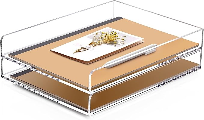 SANRUI 2 Tier Acrylic Stackable Paper Letter Tray, Vertical A4 File Desk Organizer and Accessorie... | Amazon (US)