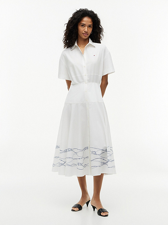 Fit And Flare Poplin Midi Shirt Dress | White | Tommy Hilfiger | Tommy Hilfiger UK