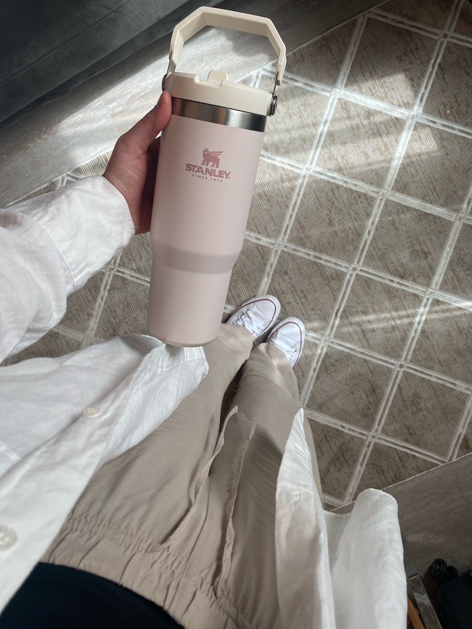 Stanley cup, wide leg trousers, converses, white trainers

#LTKstyletip #LTKSeasonal #LTKtravel