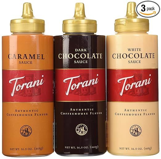 Torani Sauce 3 Pack Chocolate, Caramel, White Chocolate 16.5 Oz with New Packaging | Amazon (US)