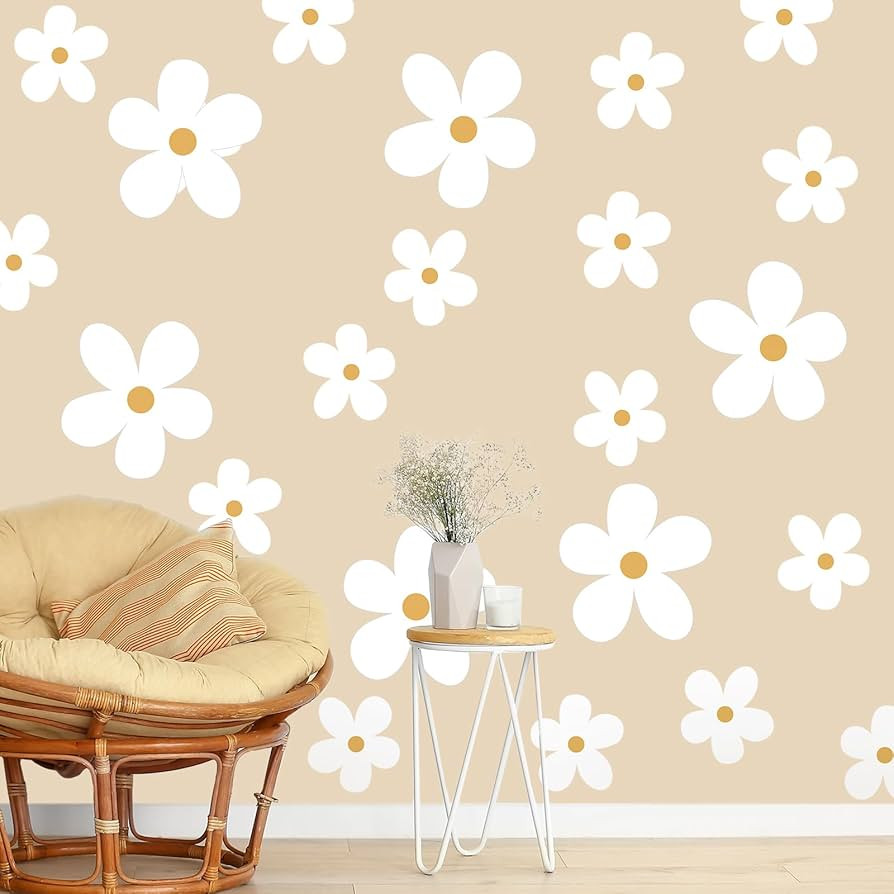 12 Sheets Daisy Wall Decals White Flower Wall Stickers Big Daisy Wall Stickers Peel and Stick Flo... | Amazon (US)