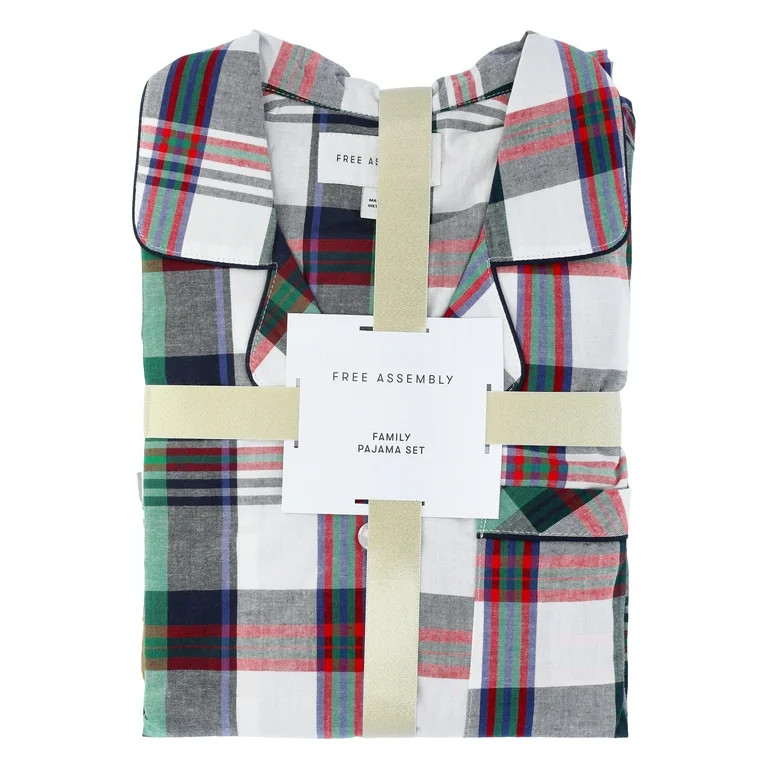 Free Assembly Matching Family Pajamas Women's Cotton Plaid Notch Collar Top and Pants Gift Set, 2... | Walmart (US)