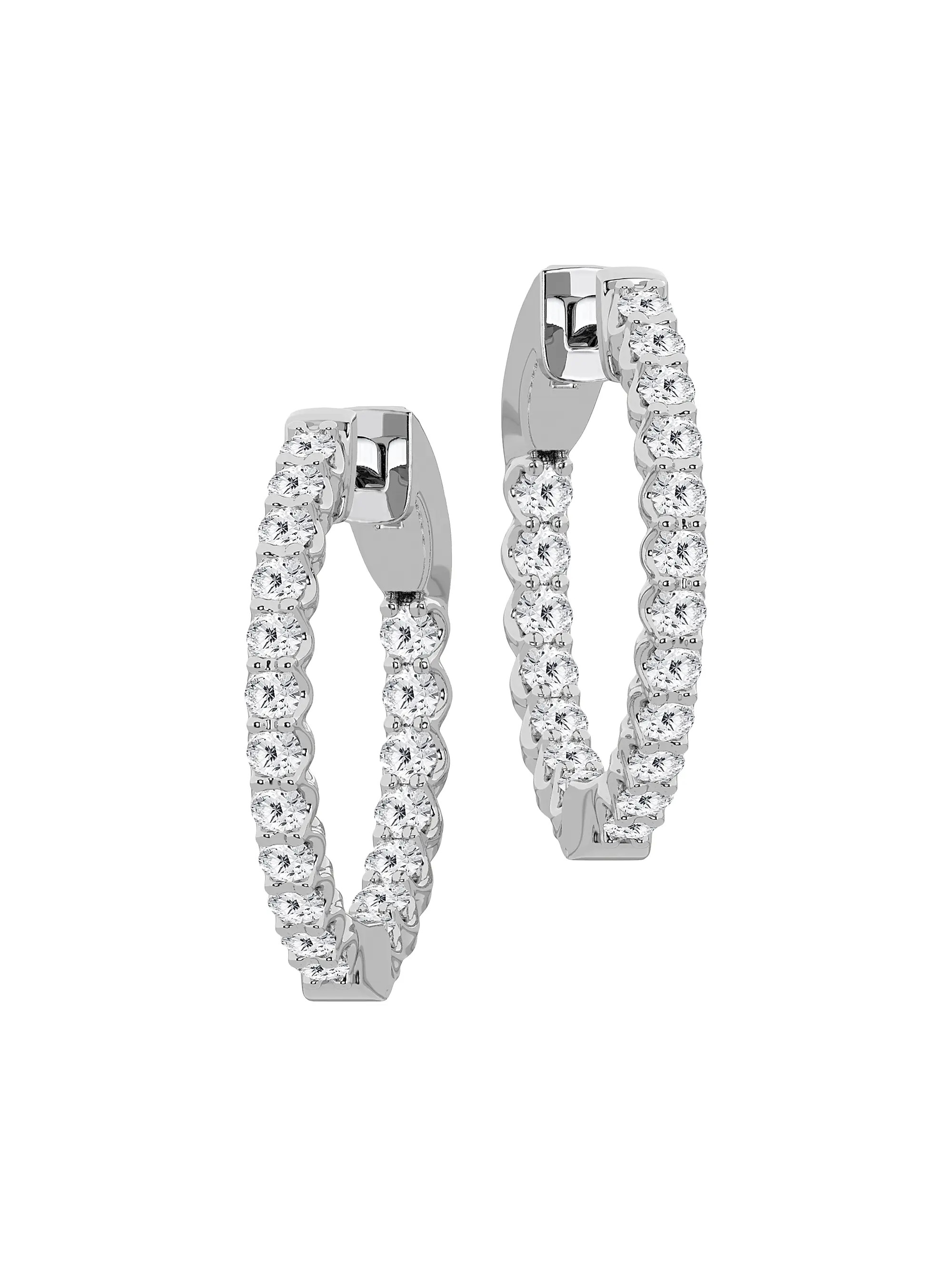 14K White Gold & 1 TCW Diamond Inside-Out Hoop Earrings | Saks Fifth Avenue