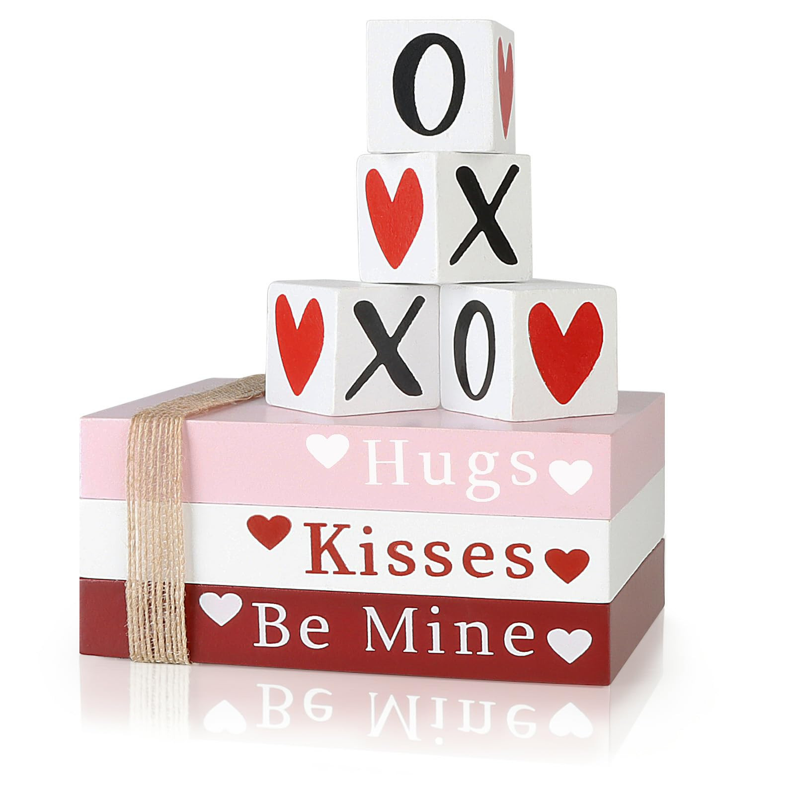 Valentines Day Decor, Wooden Book Stack with 4 XOXO Signs - Valentines Day Decorations for The Ho... | Amazon (US)