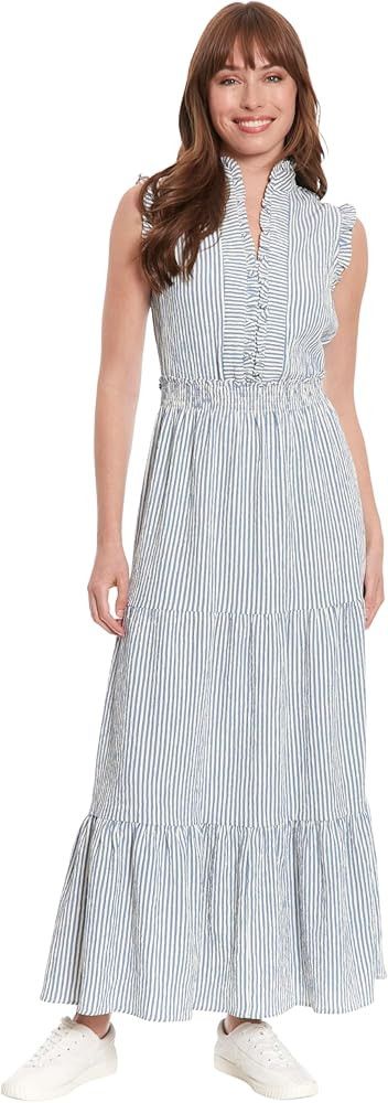 London Times Women's Women's Sleeveless Maxi Dress - Ruffle V-Neck, Tiered Skirt, Casual Dresses ... | Amazon (US)