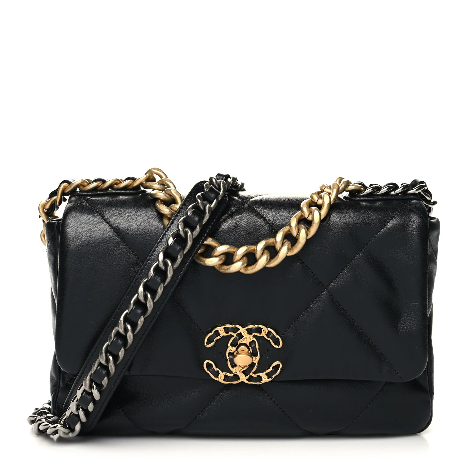 Shiny Goatskin Quilted Medium Chanel 19 Flap Black | FASHIONPHILE (US)