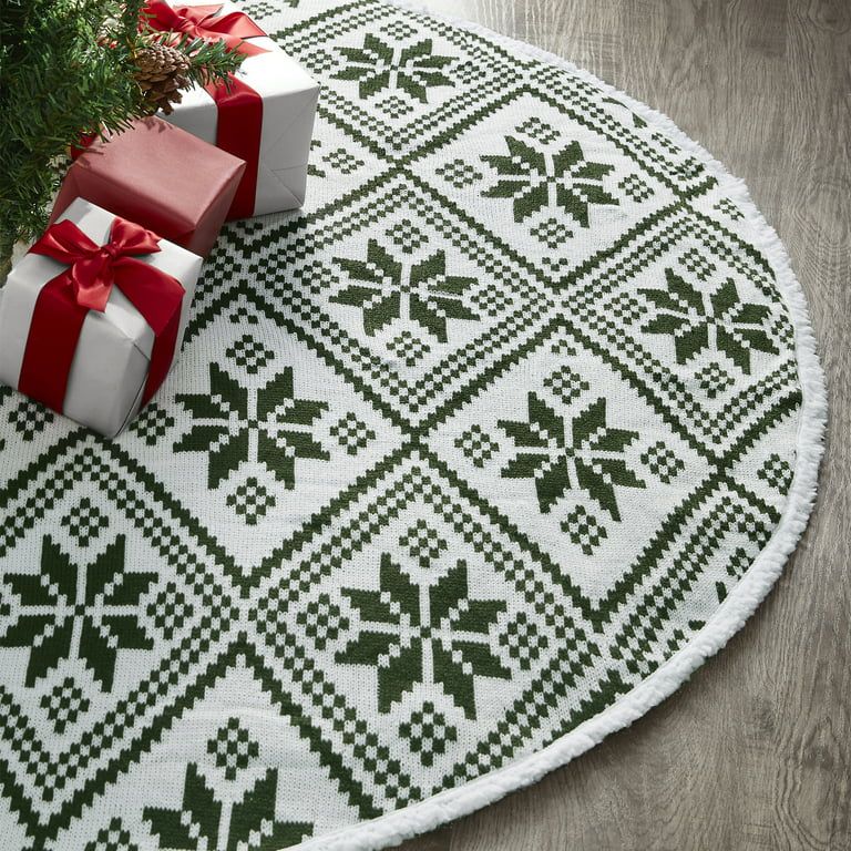 My Texas House Noah Green Acrylic Snowflake Knit Christmas Tree Skirt, 52" - Walmart.com | Walmart (US)
