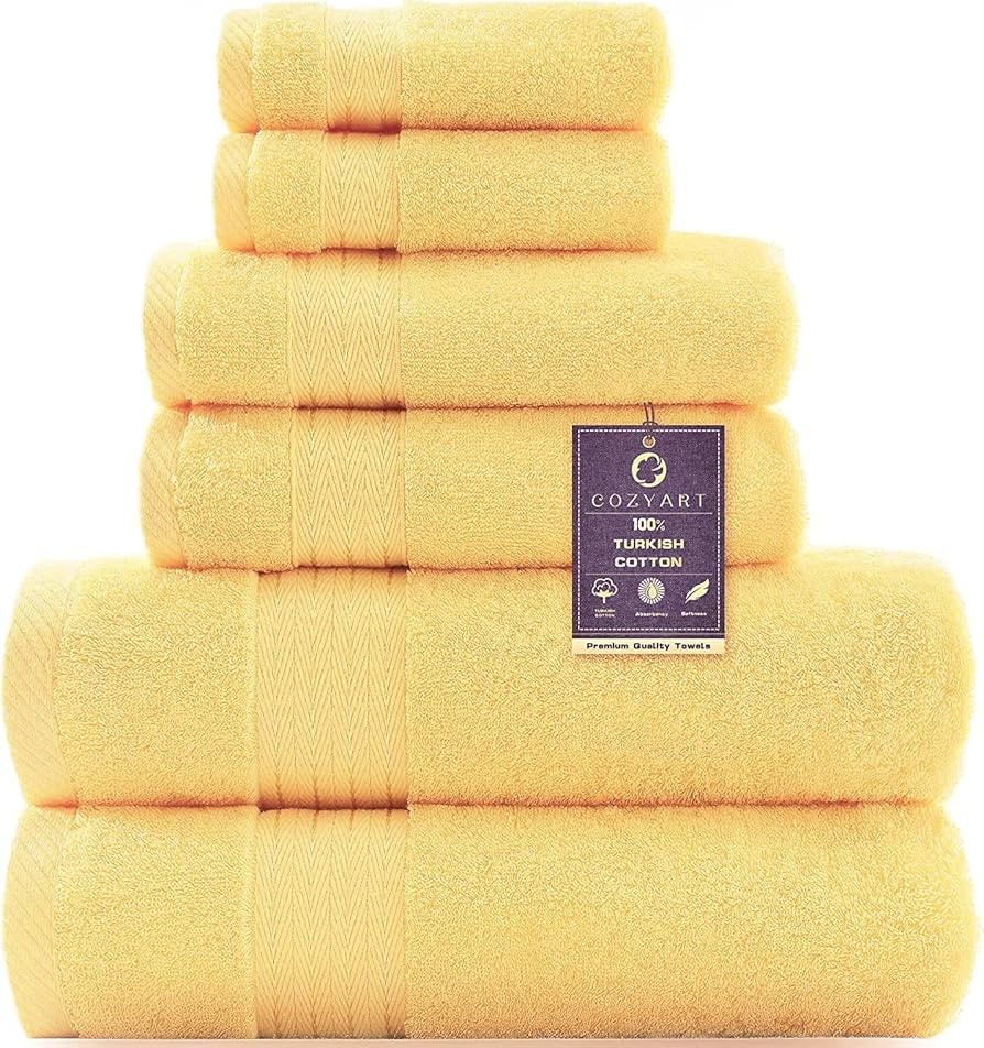 COZYART Yellow Luxury Bath Towel Set, Turkish Cotton Hotel Towel Bulk for Bathroom, Thick Bathroo... | Amazon (US)