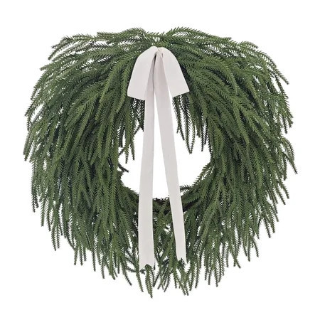 My Texas House Natural Feel Norfolk Artificial Christmas Wreath with Bow, Green, 22" | Walmart (US)