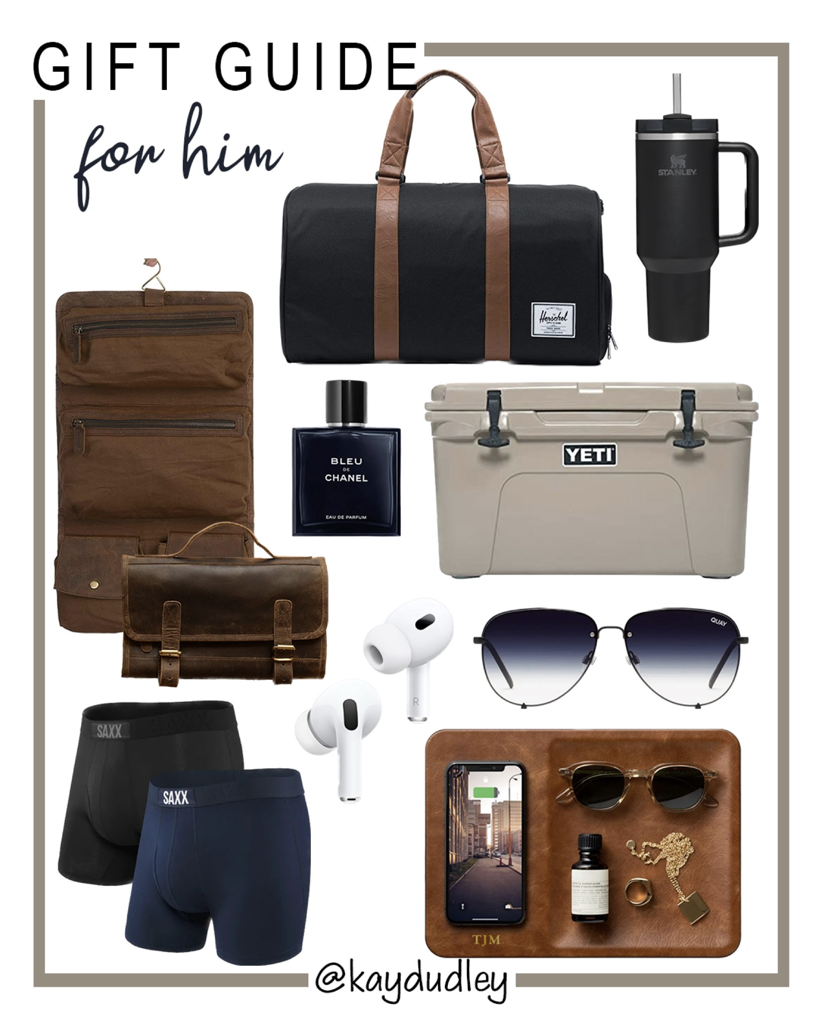 Gift guide for him. Stanley tumbler. Toiletry bag. Bleu De Chanel. Cologne. Saxx underwear. Wireless charger. Quay sunglasses. AirPods Pro 2nd generation. Herschel Novel duffel. Husband gift. Boyfriend gift. Father in law gift. Brother gift. Uncle gift. Men’s gift  

#LTKHoliday #LTKmens