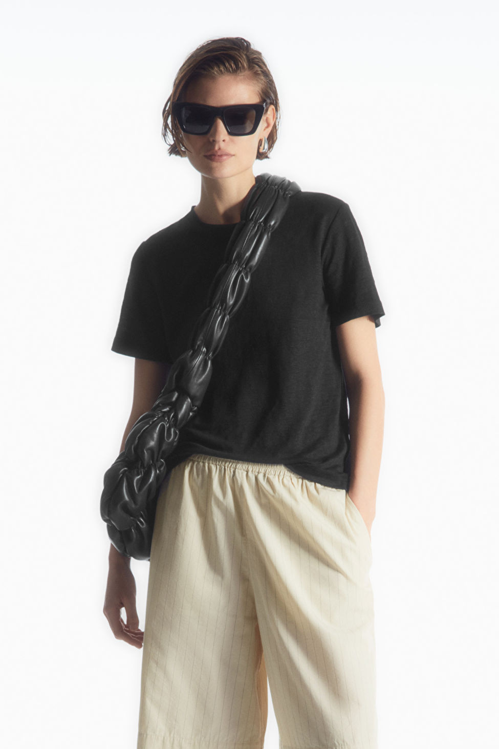 LINEN T-SHIRT - Black - COS | COS UK