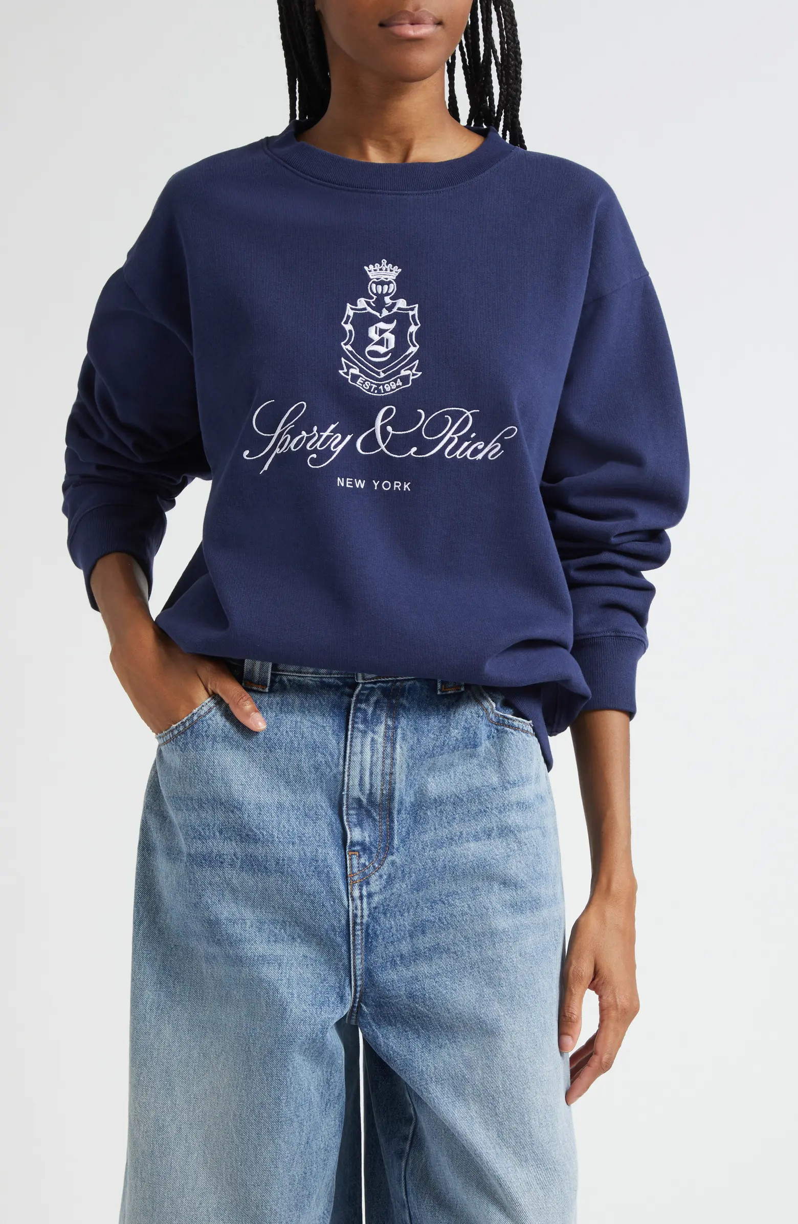 Sporty & Rich Vendome Embroidered Cotton Crewneck Sweatshirt | Nordstrom | Nordstrom