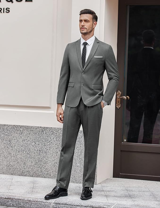 COOFANDY Men's 2 Piece Suit Slim Fit Dress Suits 2 Button Solid Blazer Jacket Pants for Business ... | Amazon (US)