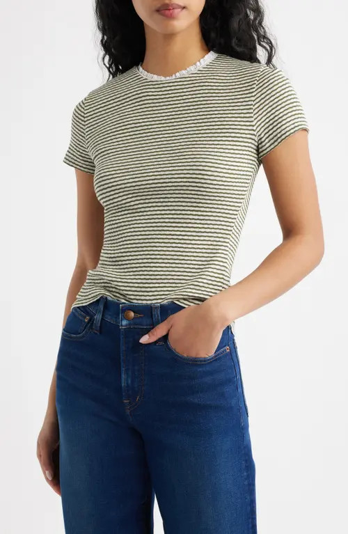 Madewell Textured Knit Crewneck Top in Textured Rib Stripe Olive Moss at Nordstrom, Size X-Large | Nordstrom