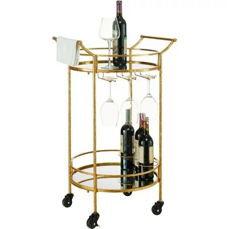 Linon Round Gold Metal Bar Cart, 2 Shelves, 3 Wine Holders | Walmart (US)