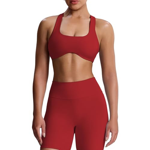 Aoxjox Women's Workout Sports Bras Fitness Define Sculpt Racerback Bra Yoga Crop Tank (Rumba Red, XX-Large) | Amazon (US)