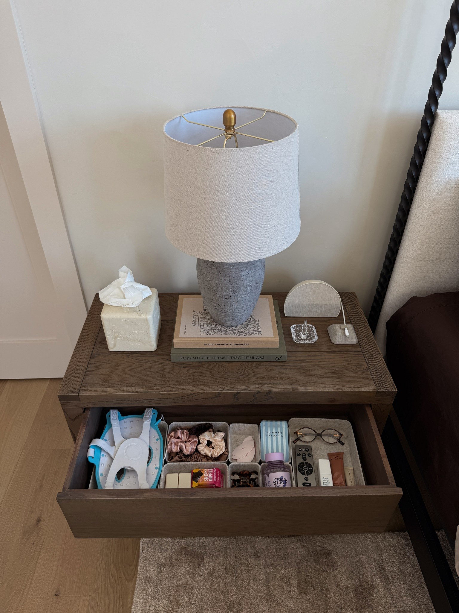What’s in my nightstand! Master bedroom links💌 

Amazon nightstand organizer, wood stand stand, amazon lamp, hatch alarm, modern nightstand