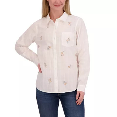 Lucky Brand Women's Embroidered Spread Collar Long-Sleeve Button-Up T-Shirt | Tractor Supply