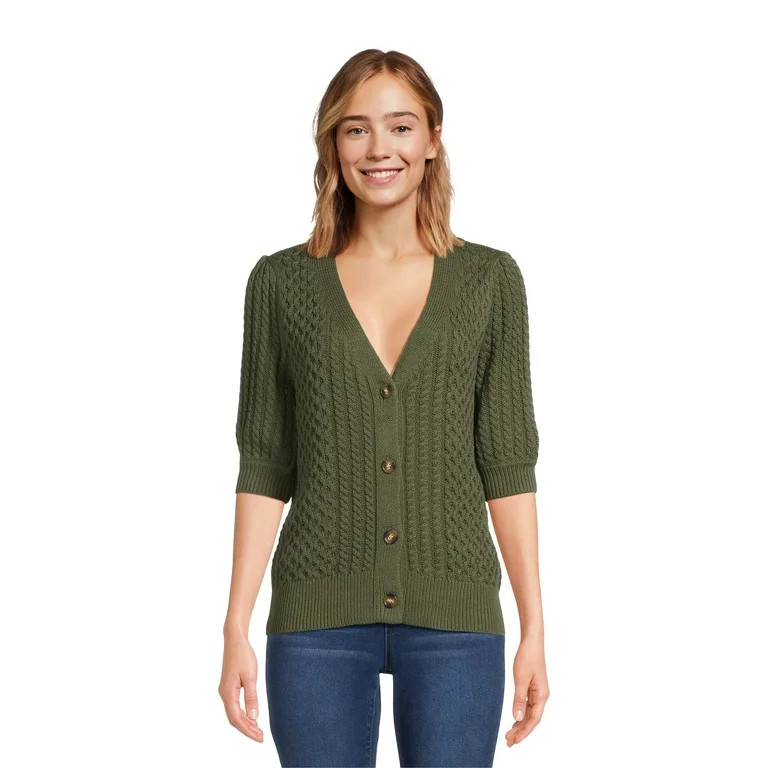 Time and Tru Women's Boyfriend Cardigan Sweater with Elbow Sleeves, Midweight, Sizes XS-XXXL | Walmart (US)