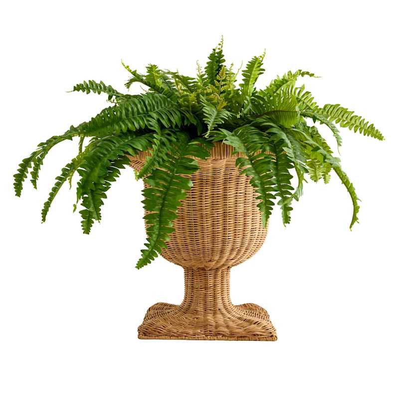 Natural Rattan Urn on Pedestal, 18" | At Home