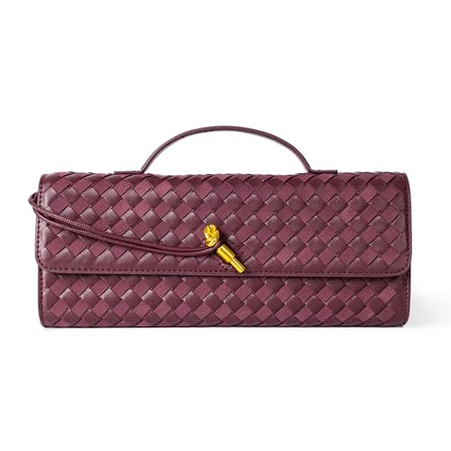 Joryin Woven Purse For Women Evening Clutch Woven Leather Handbags Crossbody Bag Suede Purse Formal Evening Bag, Red Wine | Amazon (US)