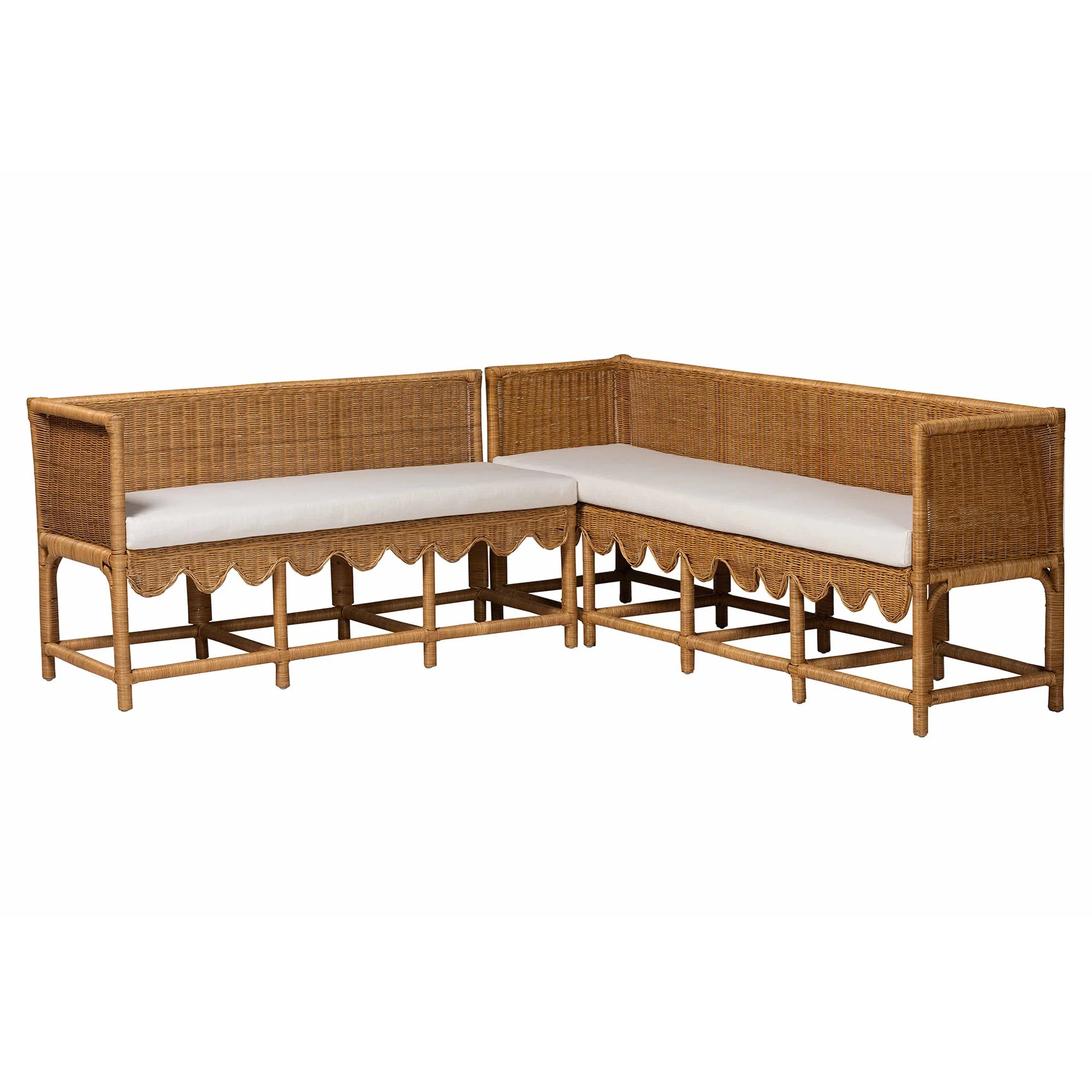 bali & pari Seranay Bohemian Scallop Light Honey Rattan 2-Piece Dining Nook Set | Walmart (US)