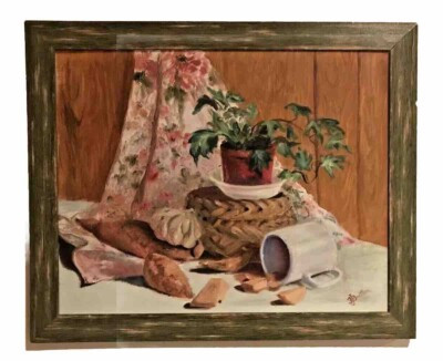 Original Oil Painting Kitchen Still Life Signed Britton Rustic Frame 23x19 VTG | eBay US