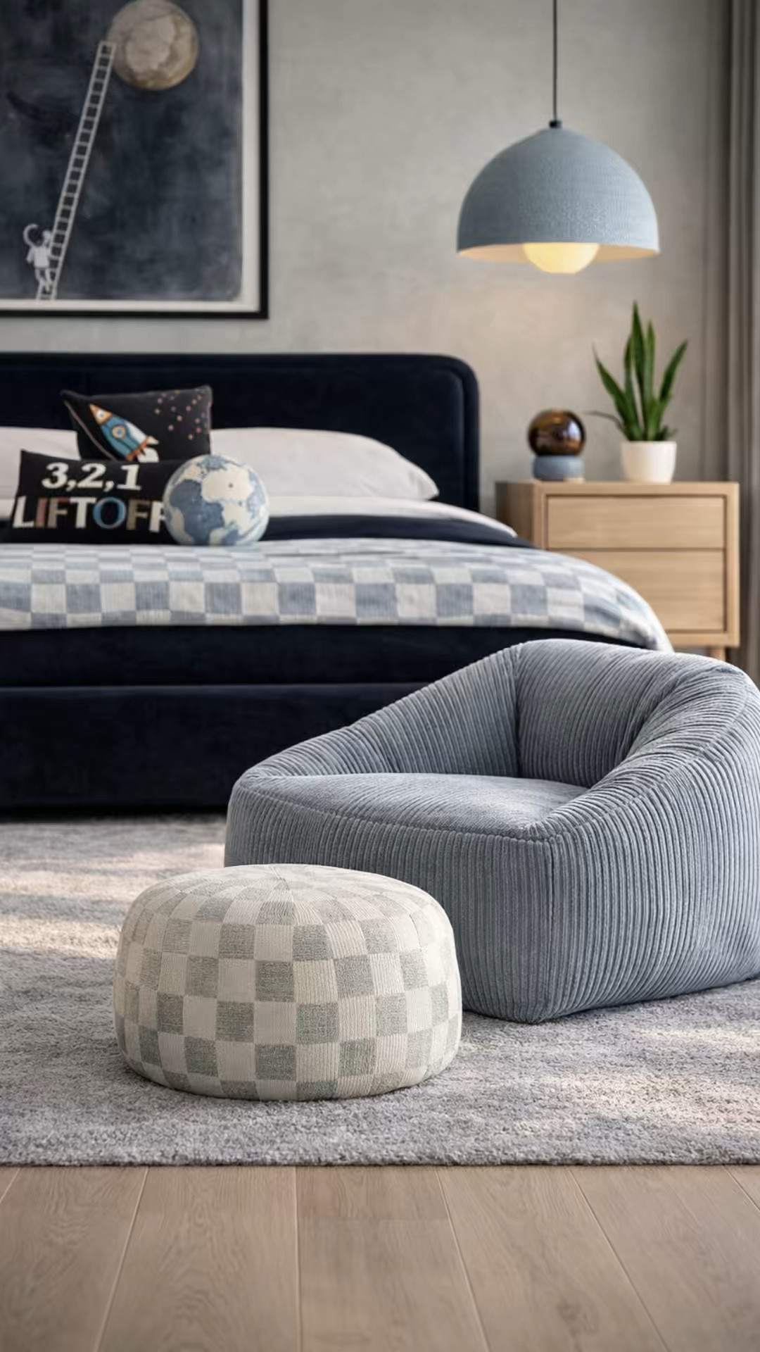 A kids room can still feel elevated without losing that playful touch ✨

I leaned into soft blue tones, light wood finishes, and layered textures to make this space feel calm, cozy, and easy to grow with over time. The navy bed adds depth, while the artwork and accent pillows bring in that fun, imaginative element without overwhelming the room.

One of my favorite parts is the seating moment at the end of the bed , it gives the space a more thoughtful, lounge like feel while still working beautifully for a kid’s room.

Linked pieces inspired by this look below 🤍

#LTKHome #LTKKids